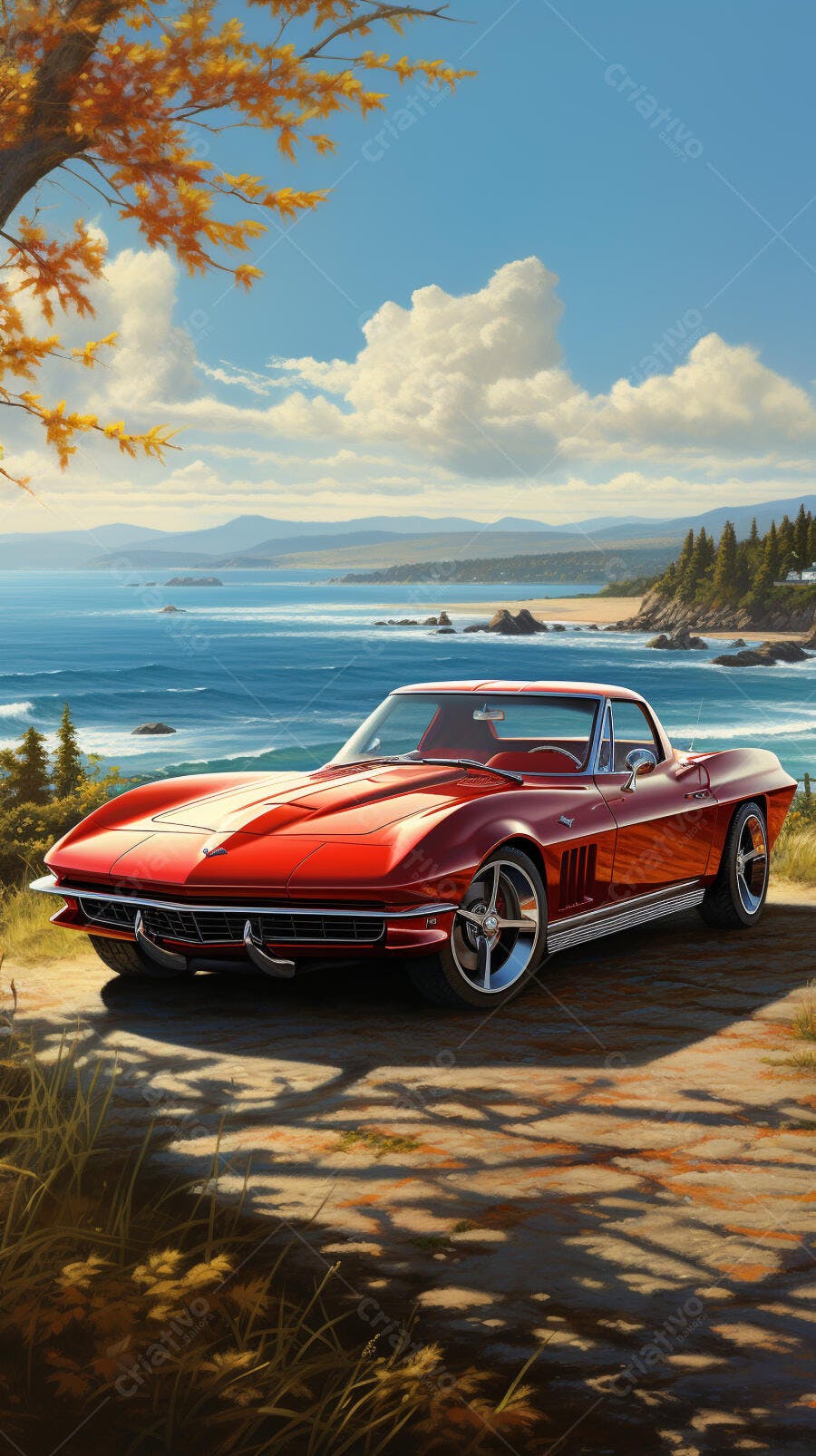 Chevrolet Corvette Vermelho Paisagem Costeira