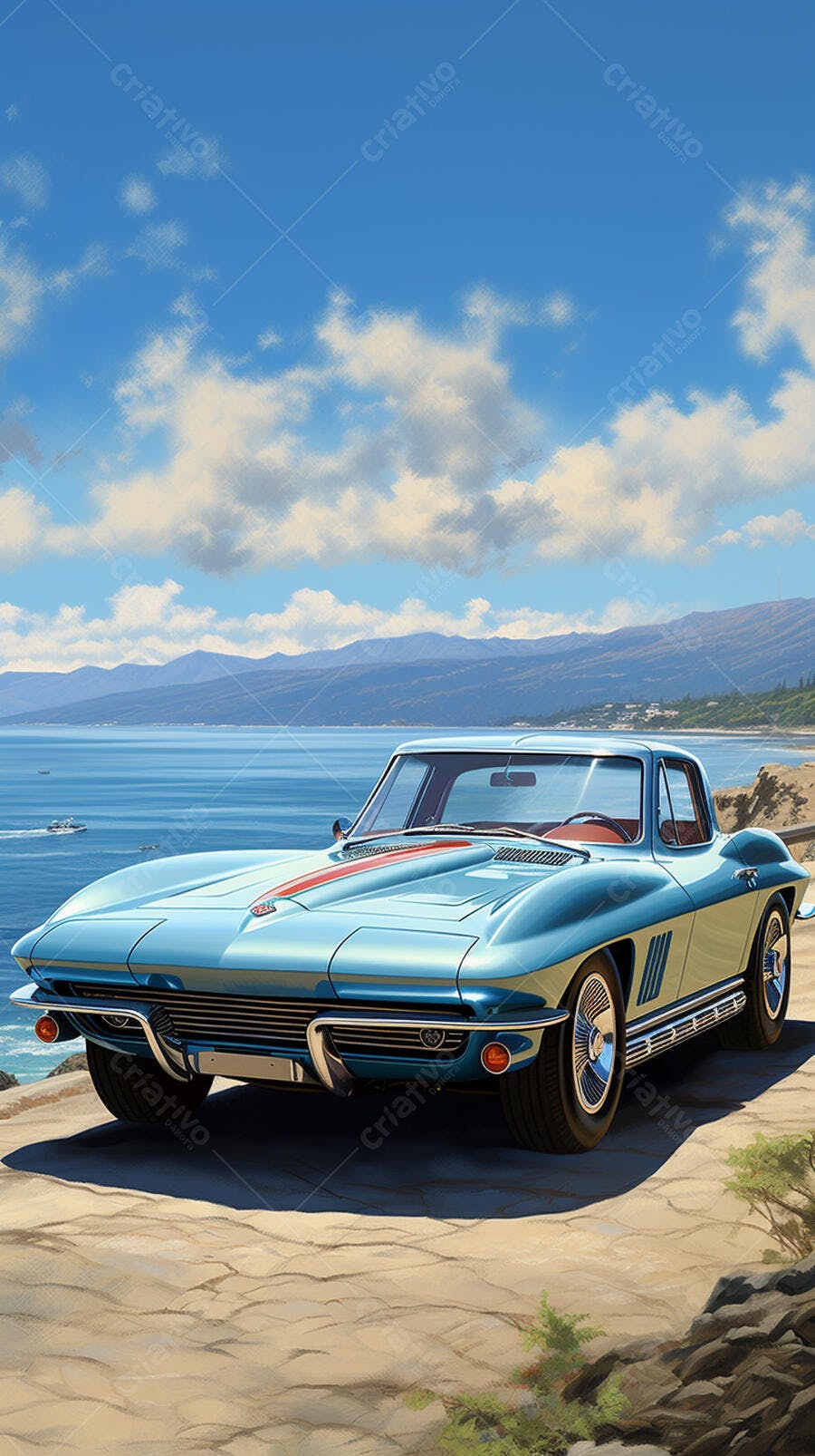 Chevrolet Corvette azul na costa