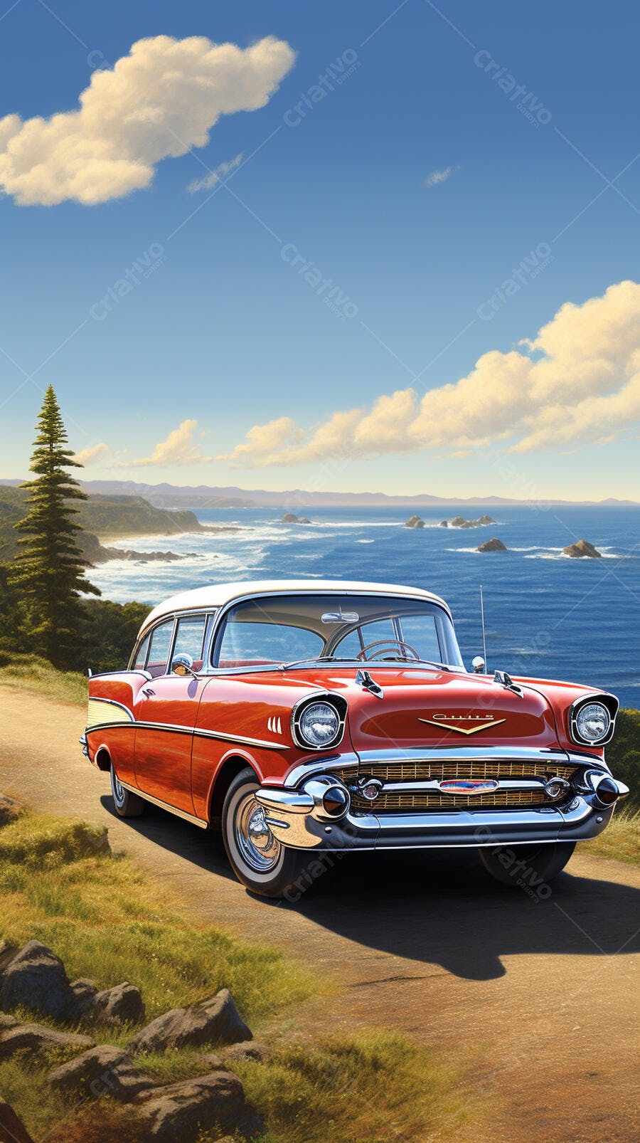 Chevrolet 1957 vermelho na costa