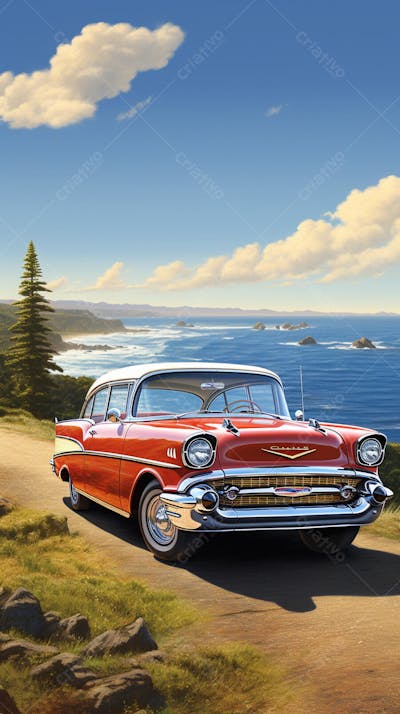 Carro Clássico à Beira-Mar – Elegância Atemporal e Liberdade