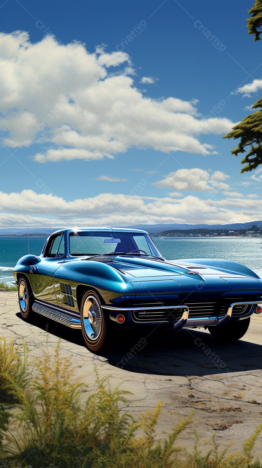 Chevrolet Corvette azul beira mar
