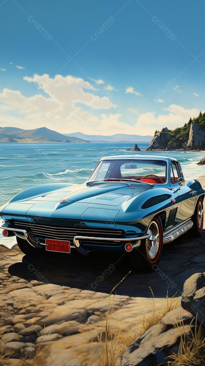 Carro Clássico à Beira-Mar – Elegância Atemporal e Liberdade