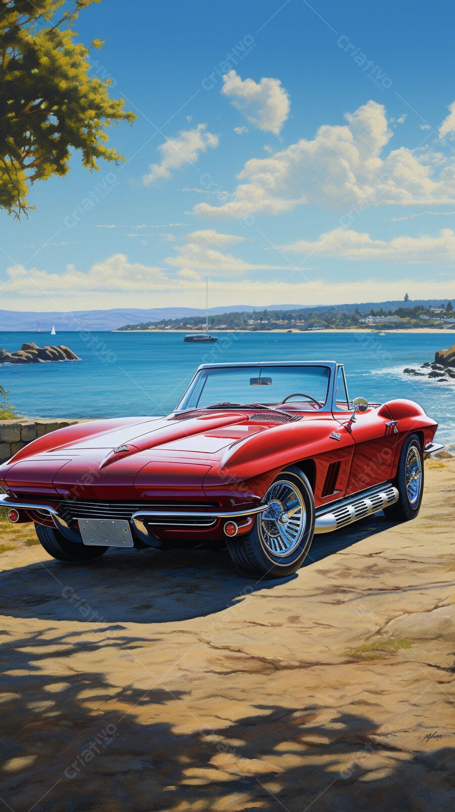 Chevrolet Corvette vermelho na praia ensolarada