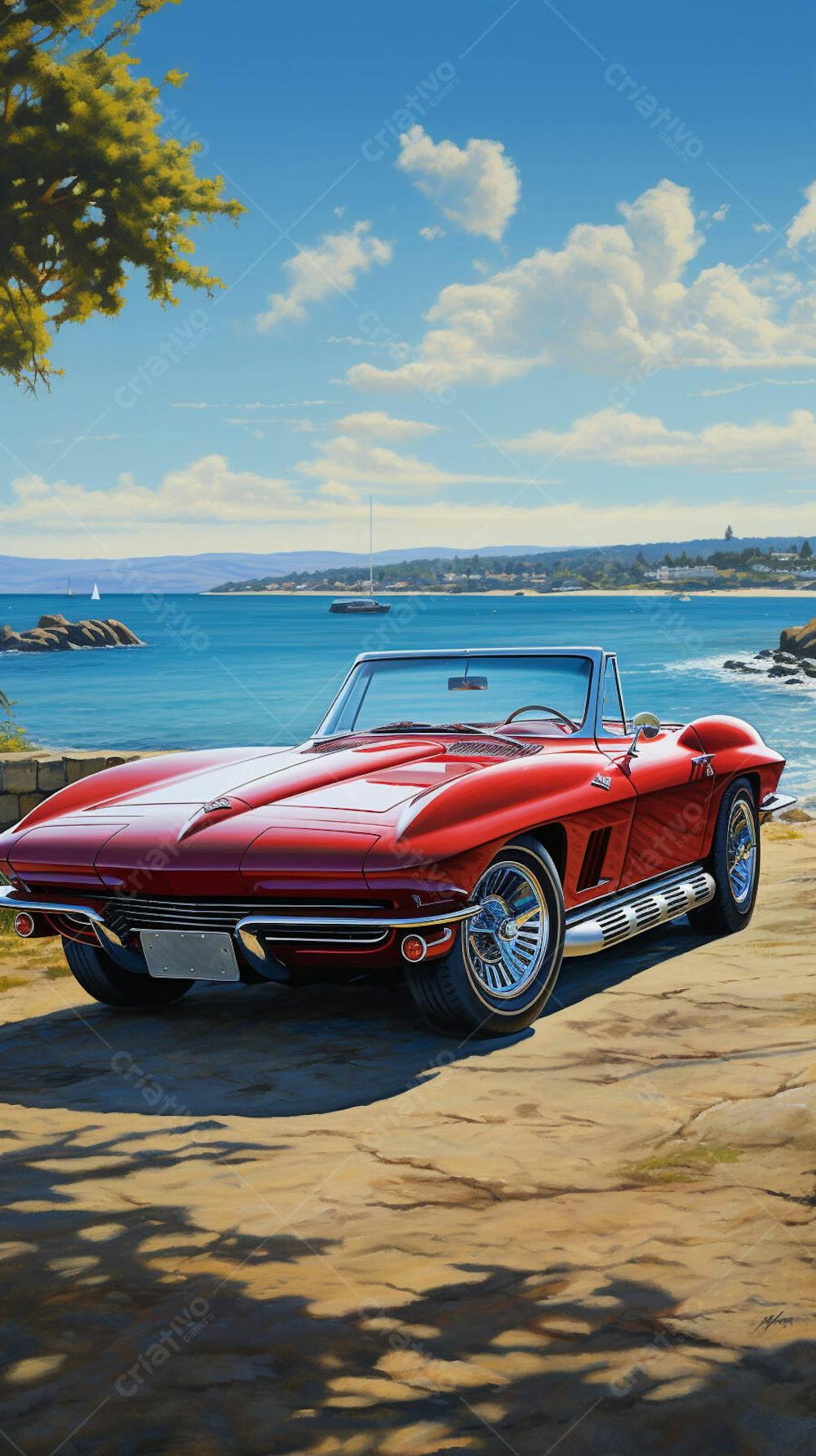 Carro Clássico à Beira-Mar – Elegância Atemporal e Liberdade