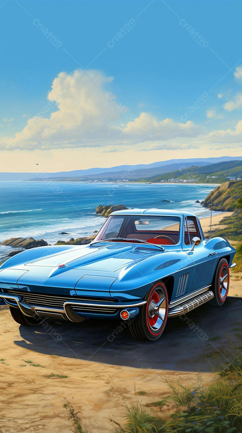 Carro Clássico à Beira-Mar – Elegância Atemporal e Liberdade