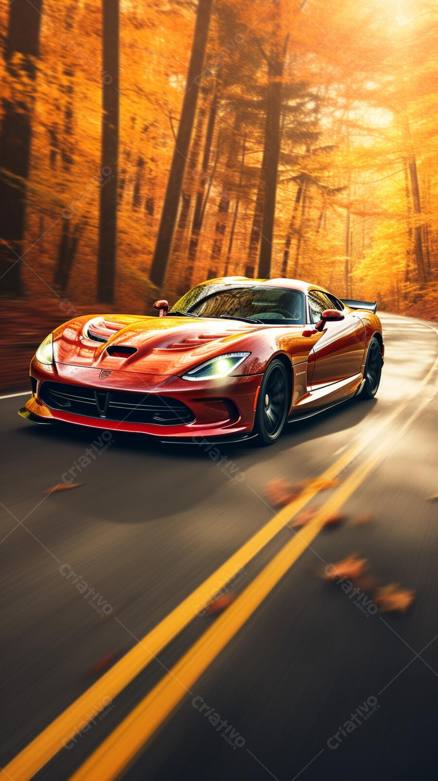 Dodge Viper Vermelho em Estrada de Outono