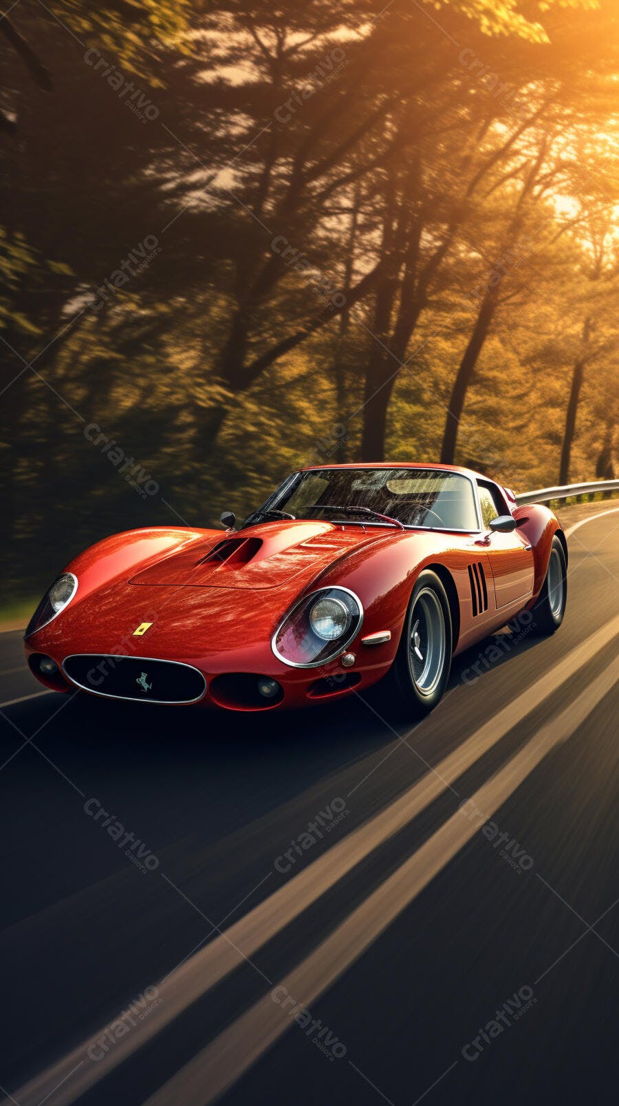 Ferrari vermelha em estrada de outono