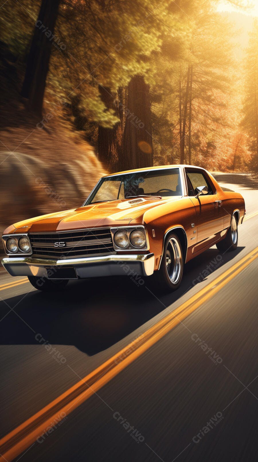 Chevrolet Chevelle SS dourado estrada outono