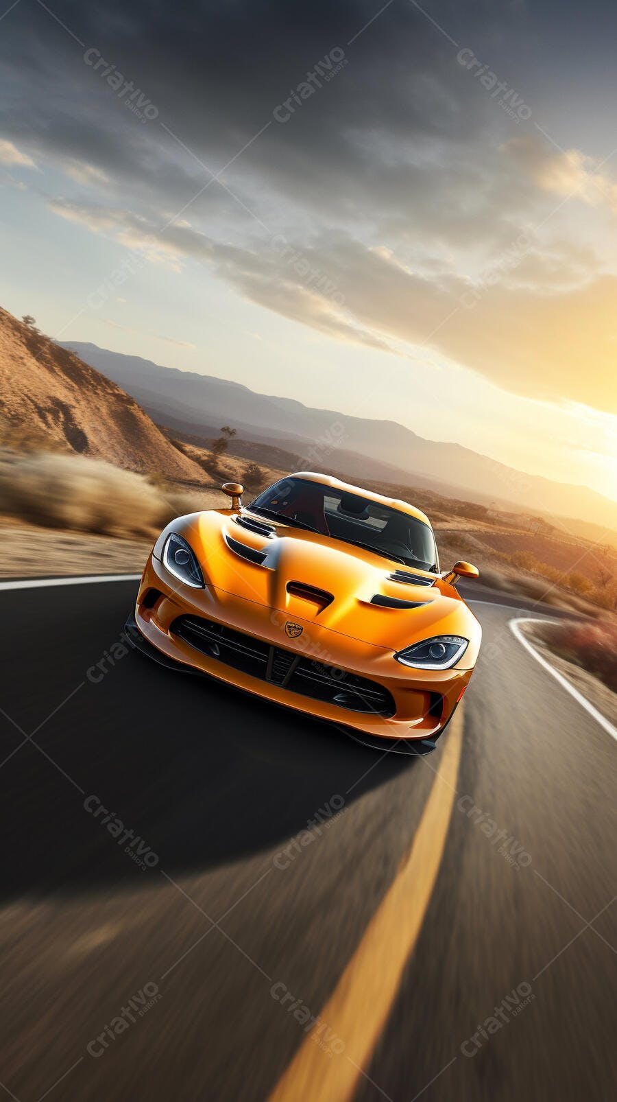 Dodge Viper Amarela em Estrada Desértica