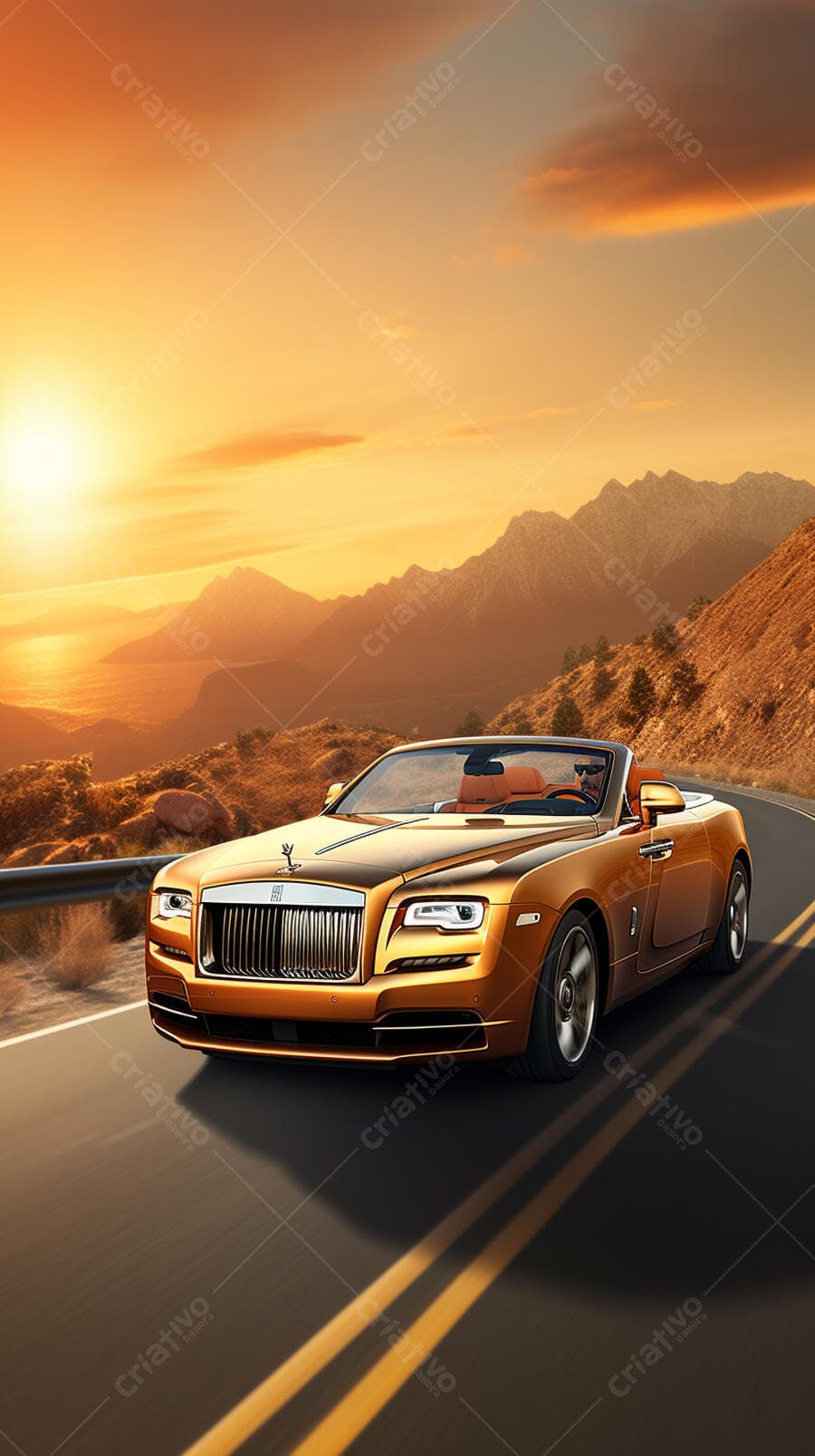 Rolls Royce Dourado no Pôr do Sol