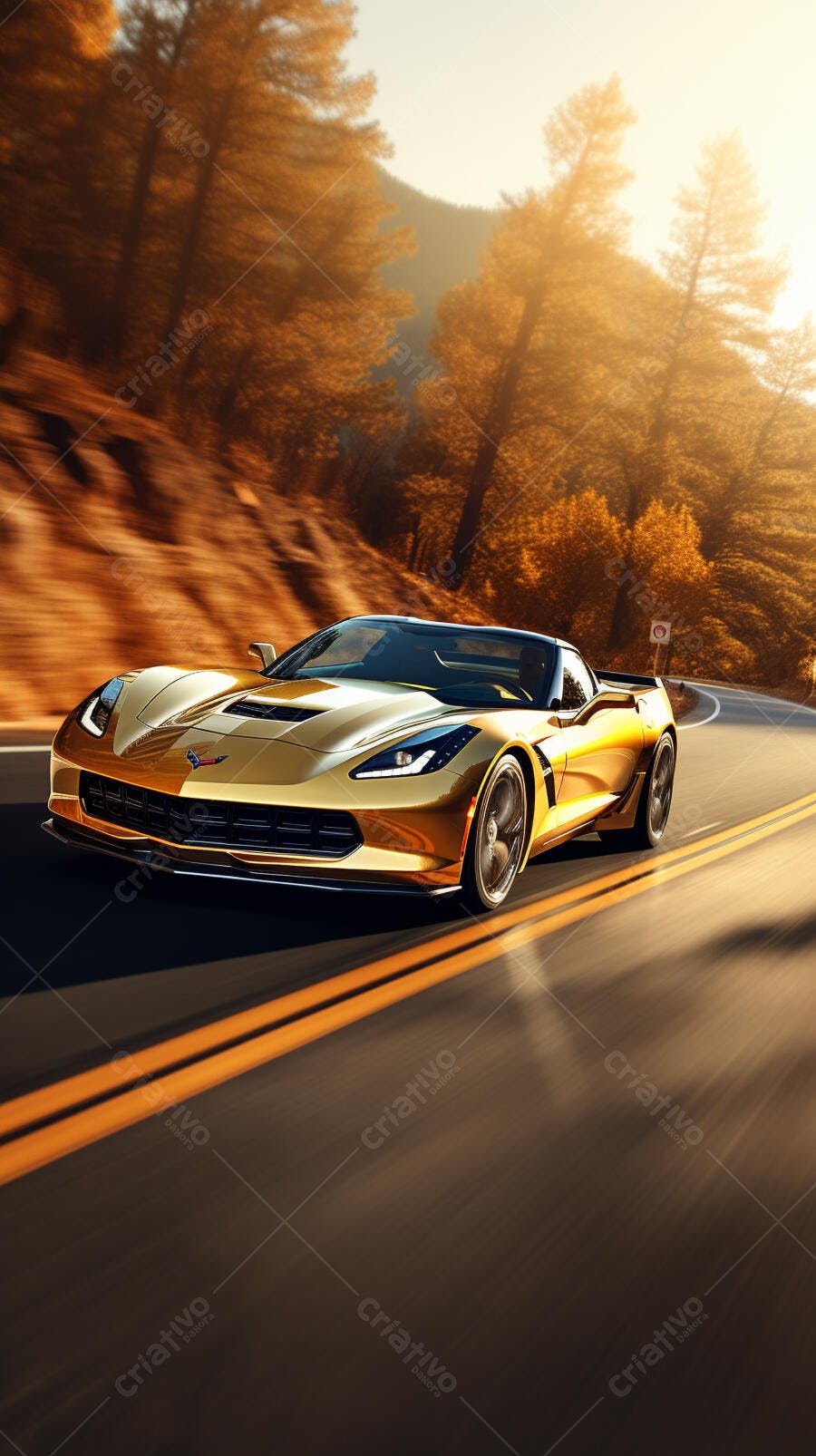 Chevrolet Corvette Dourado Estrada Outono
