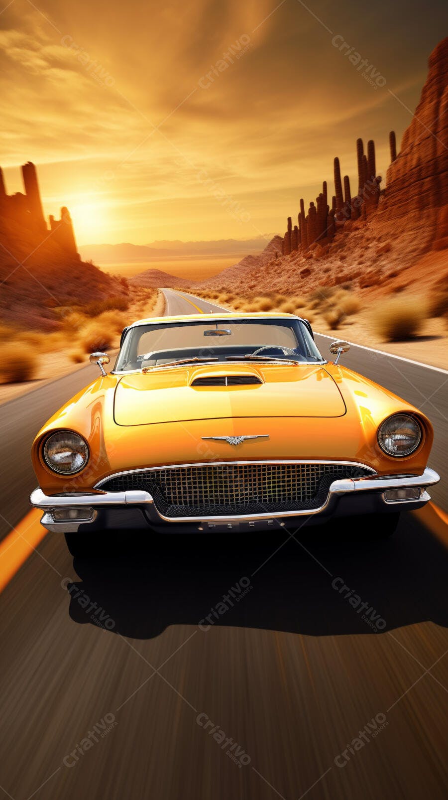Ford Thunderbird Amarelo Estrada Deserto