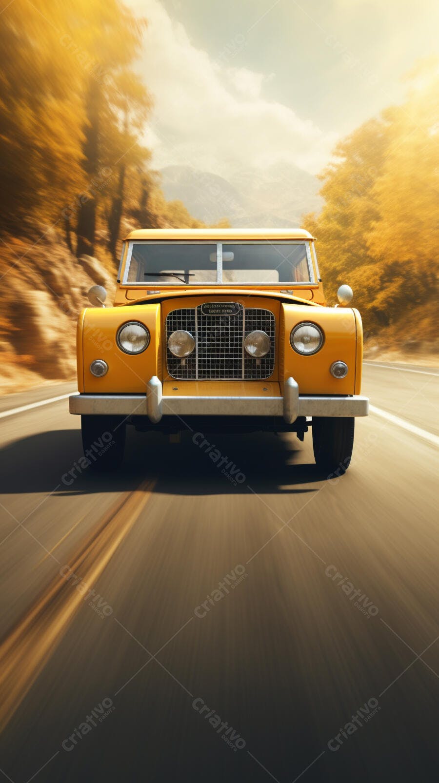 Land Rover Clássico em Estrada Outonal