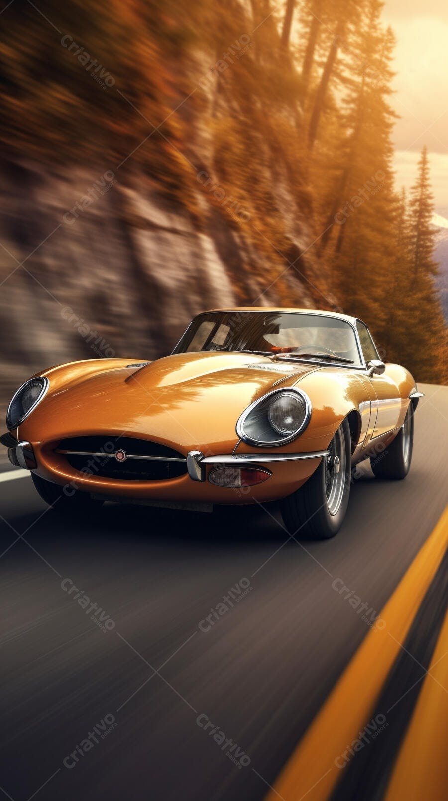 Jaguar dourado em estrada de outono