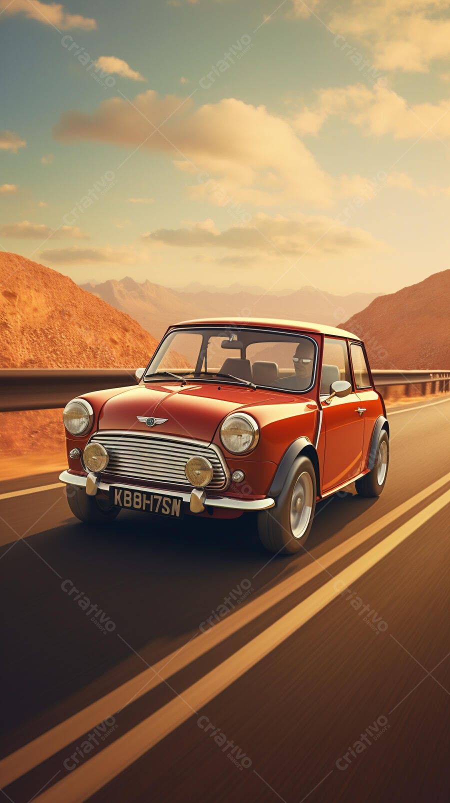 Mini Cooper Vermelho Estrada Desértica