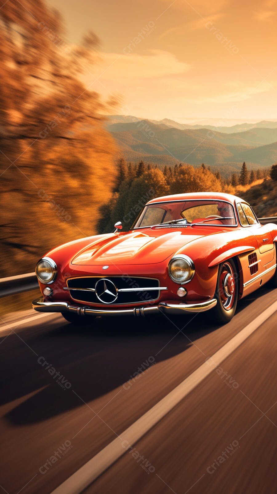 Mercedes-Benz 300 SL Roadster Vermelha em Estrada Montanhosa
