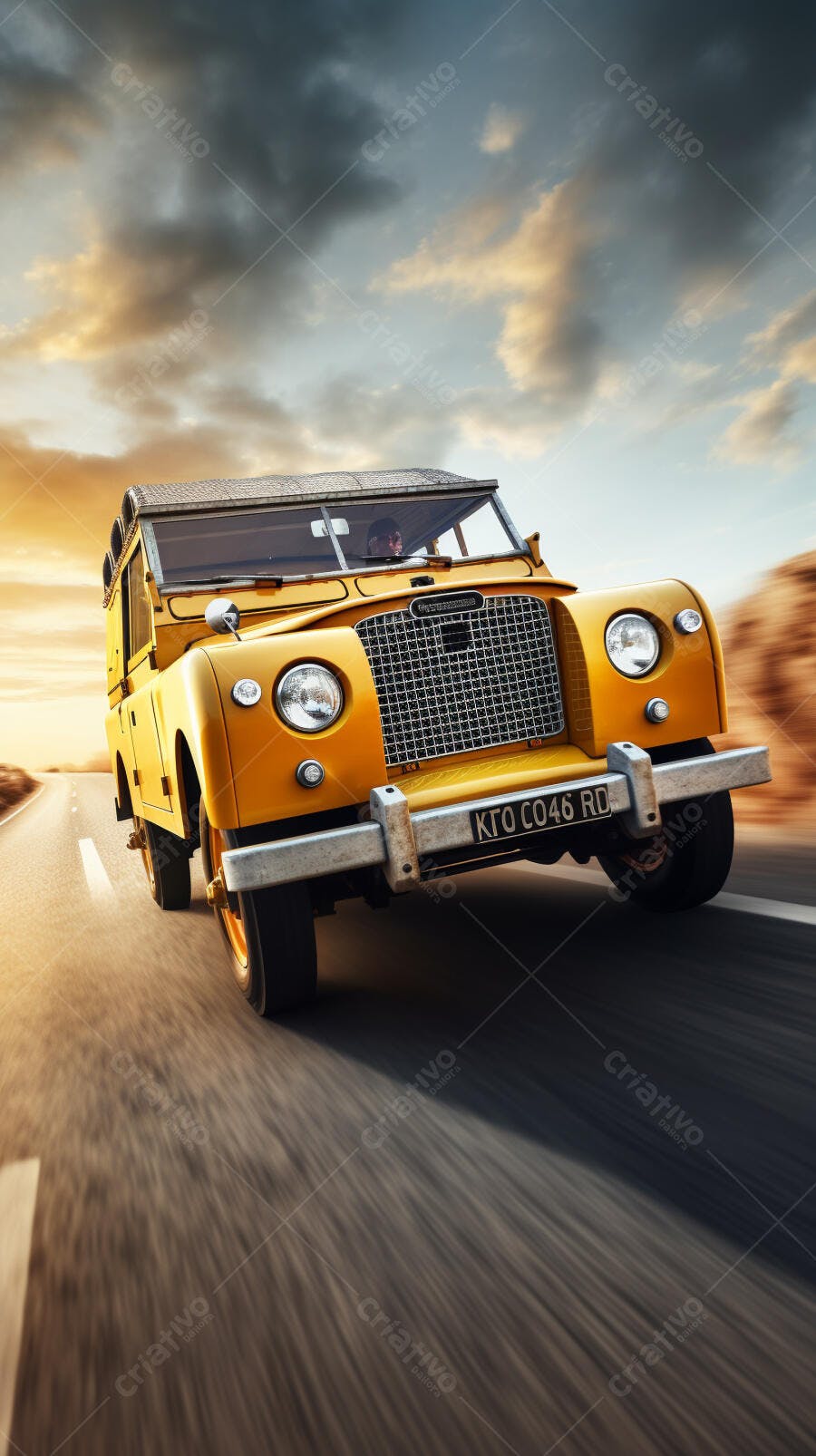 Land Rover Clássico Amarelo em Estrada
