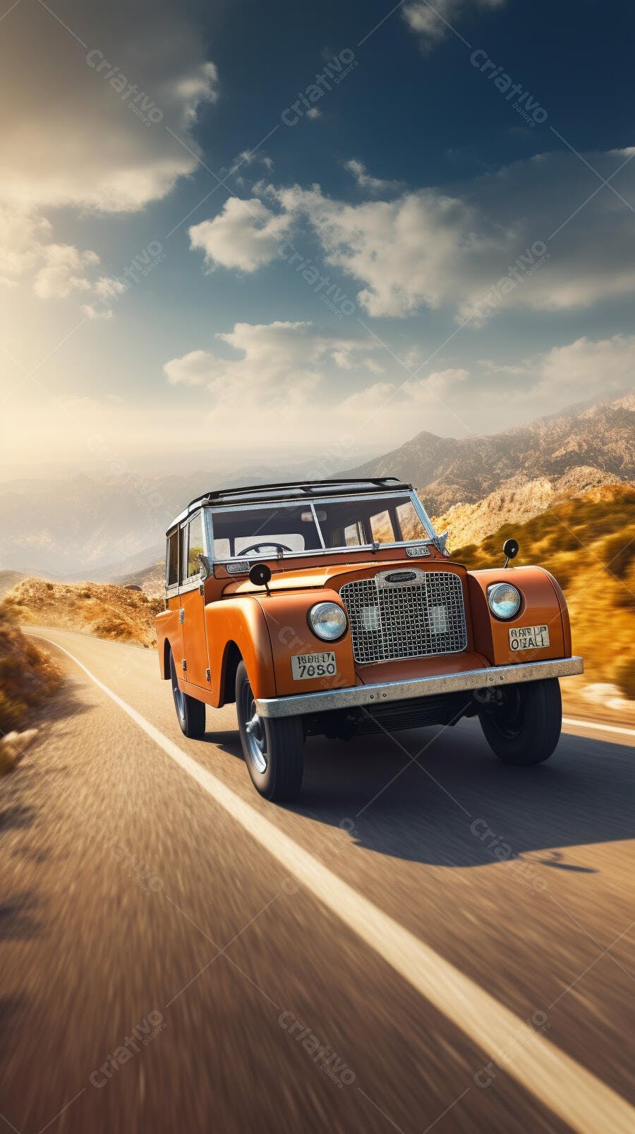 Land Rover clássico em estrada desértica