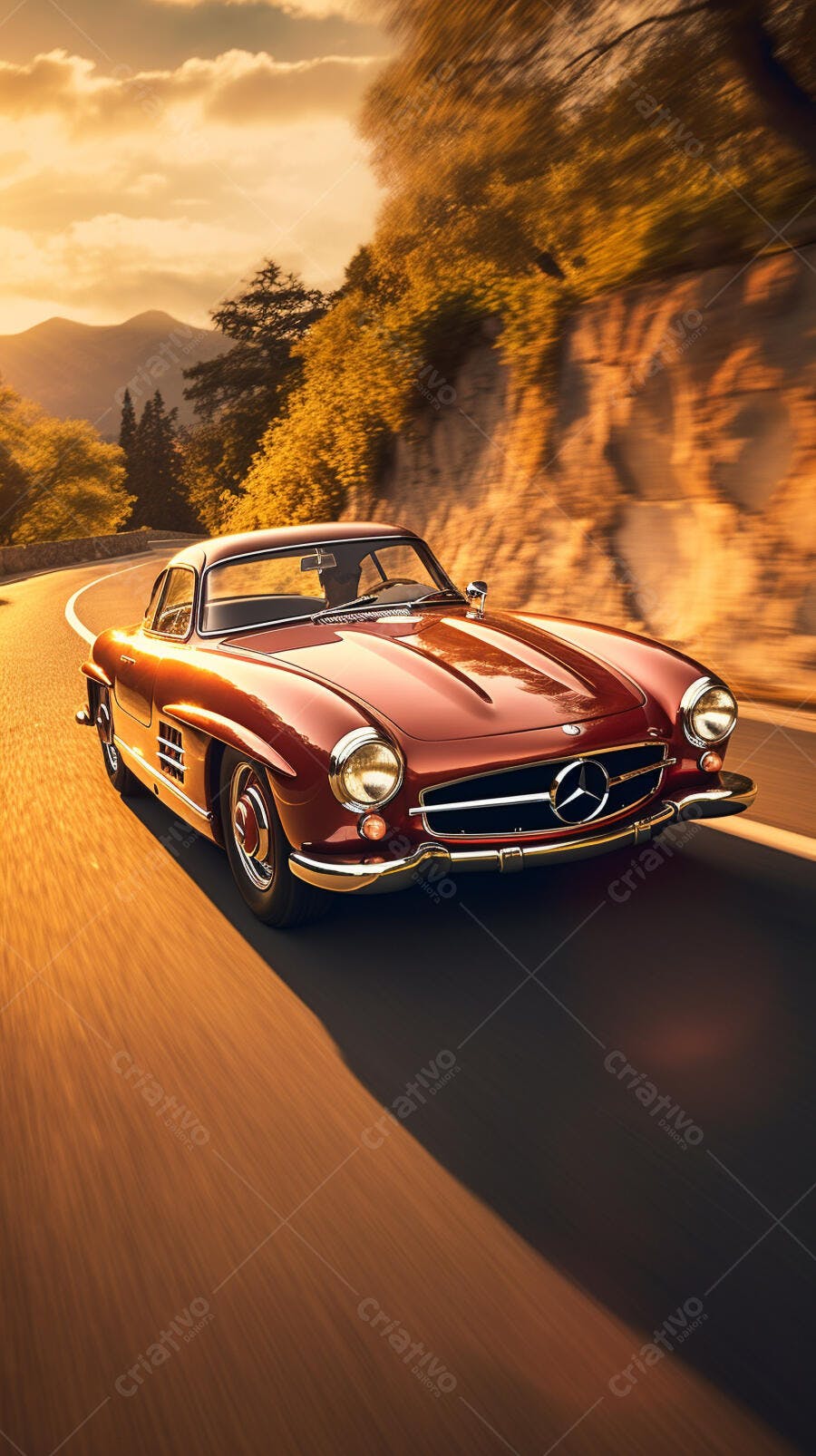 Mercedes-Benz 300 SL Roadster em estrada de montanha