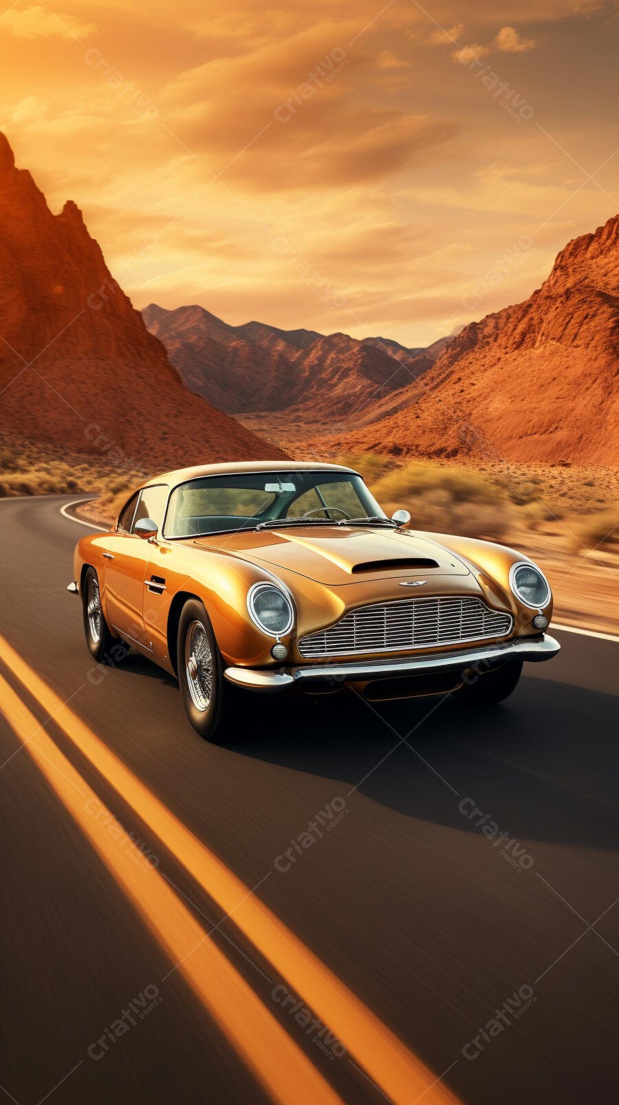 Aston Martin DB5 Dourada Estrada Deserto