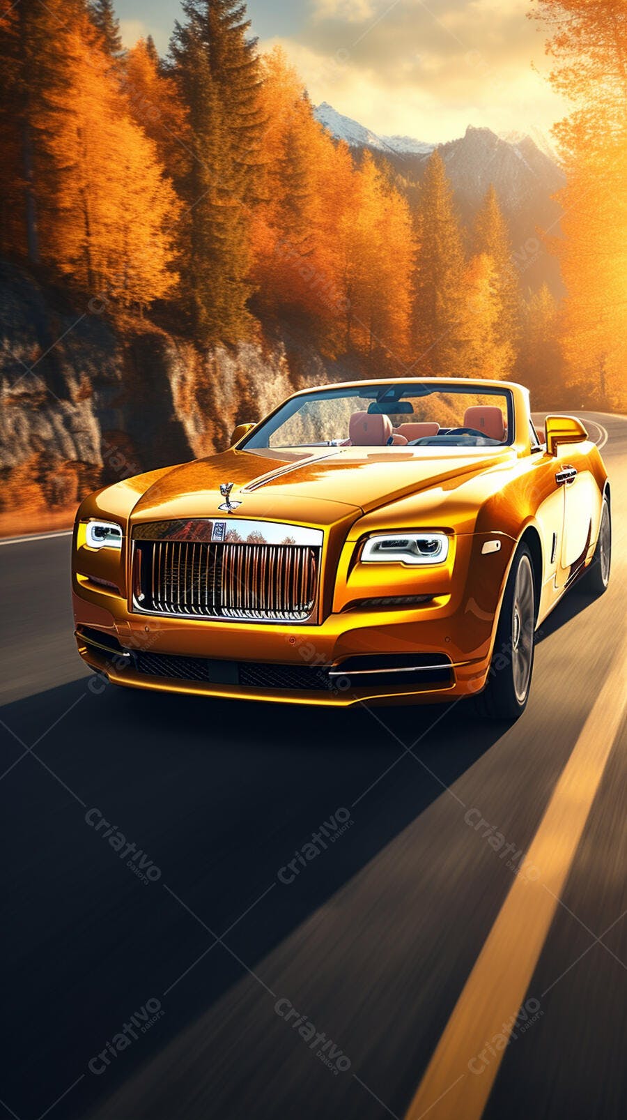 Rolls Royce dourado estrada outono