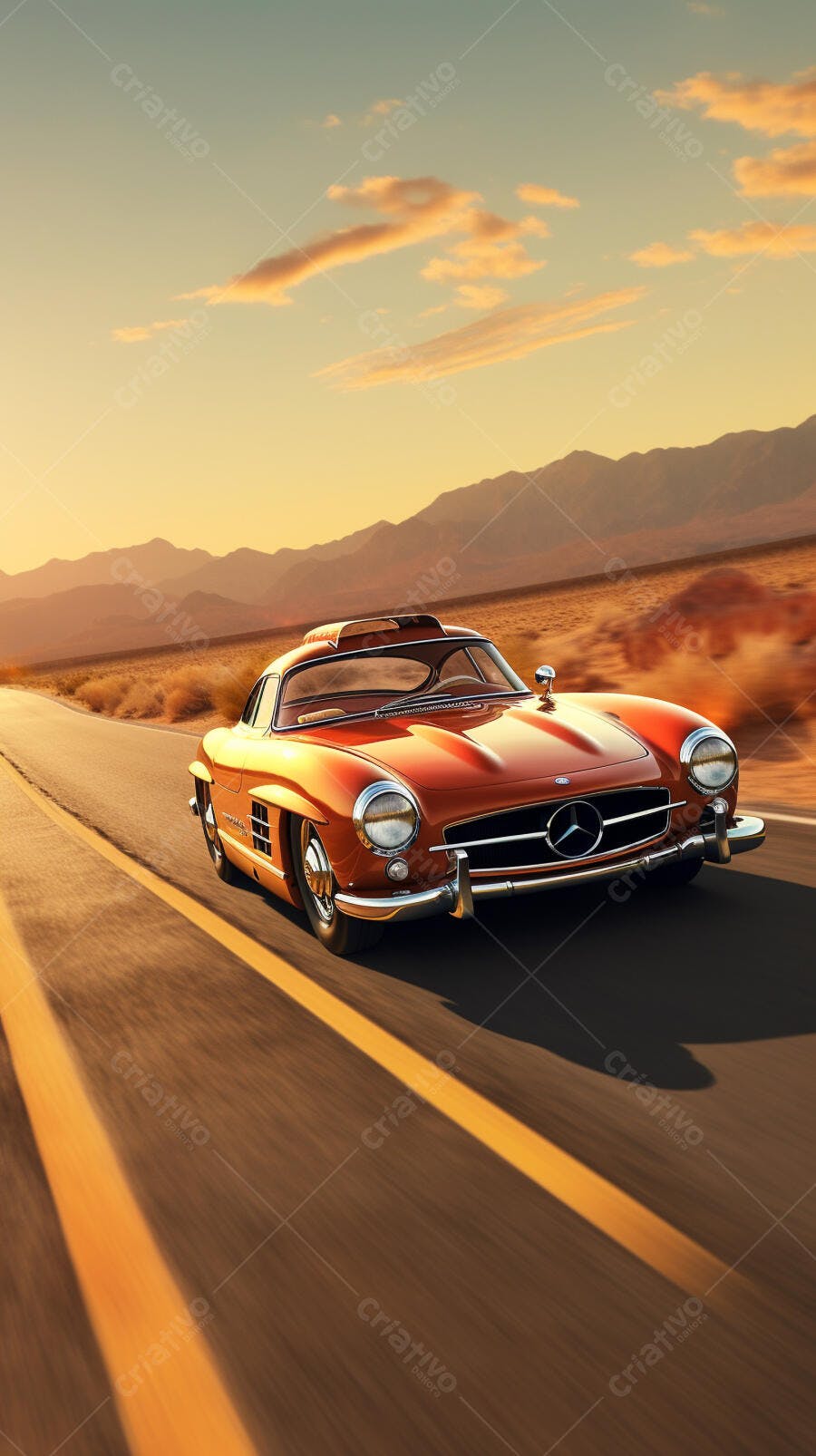 Mercedes-Benz 300SL Roadster em estrada desértica