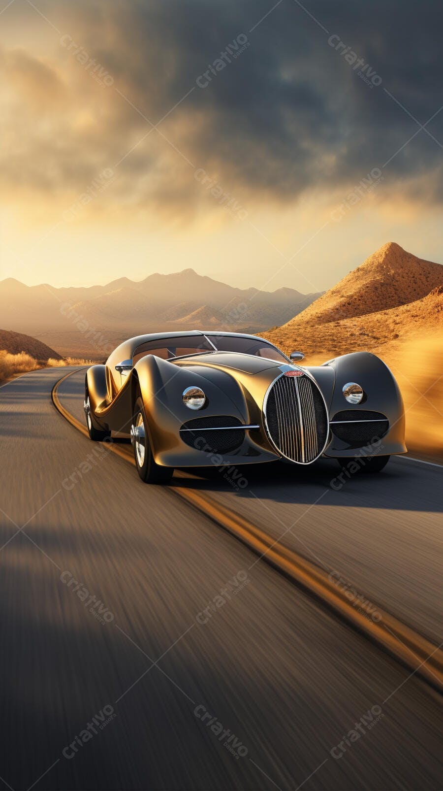 Carro Clássico Dourado Estrada Deserto