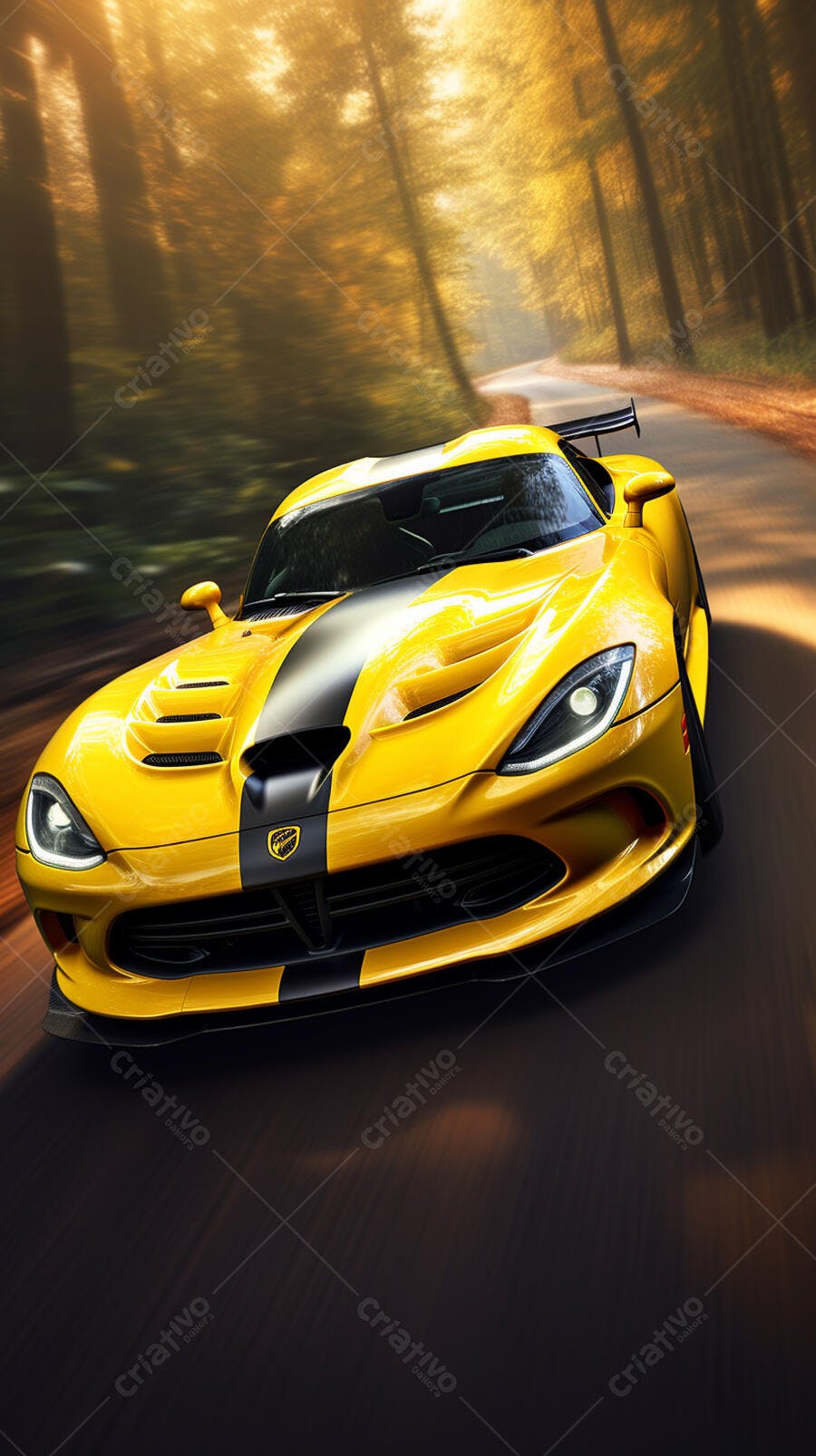 Dodge Viper amarela em estrada de outono