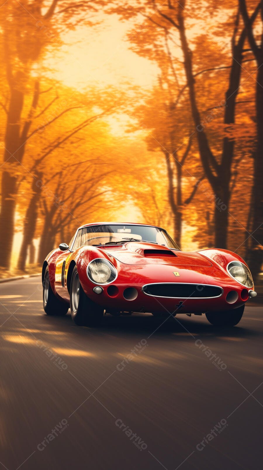 Ferrari vermelha em estrada de outono