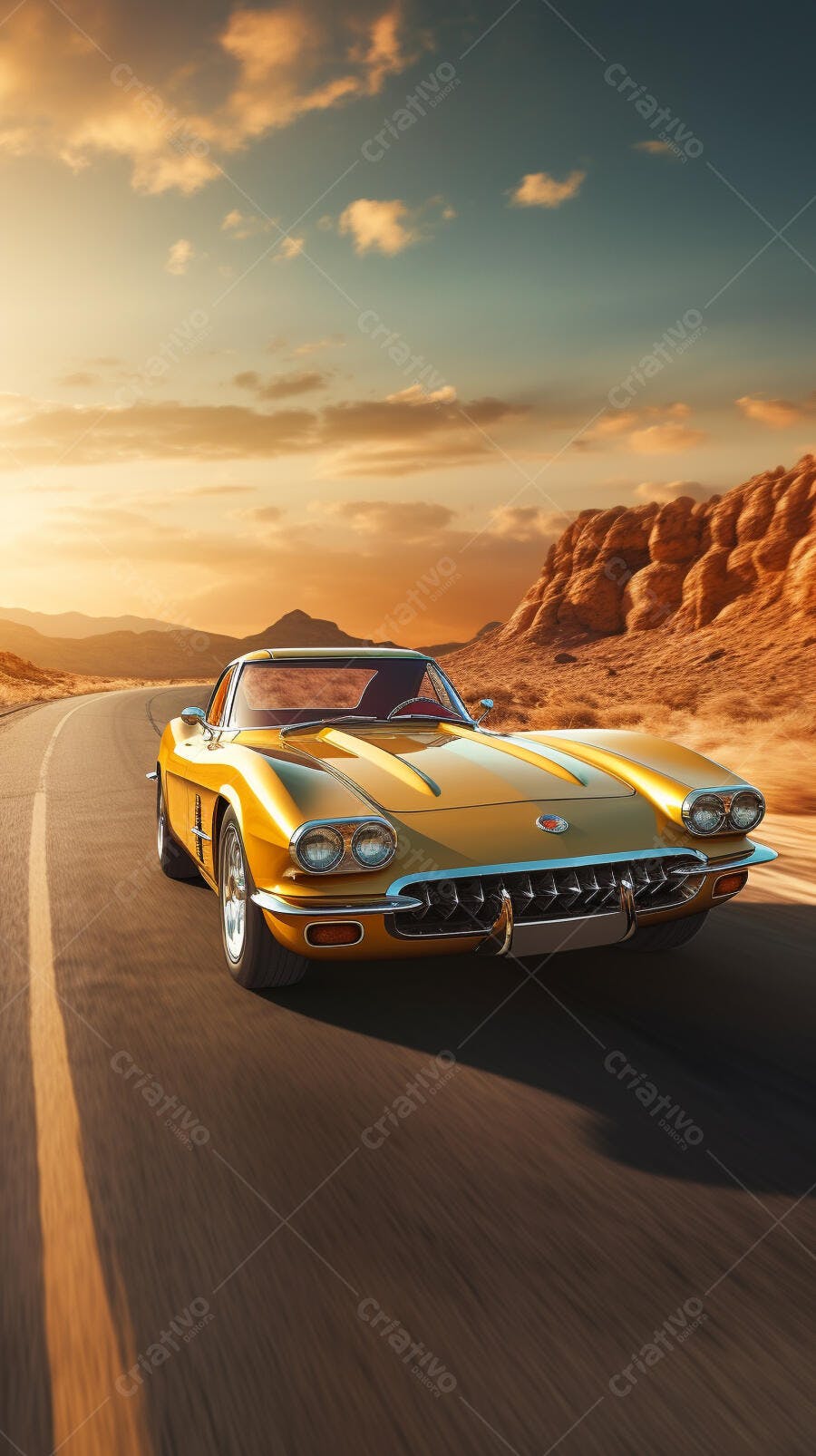 Chevrolet Corvette Dourado Estrada Deserto