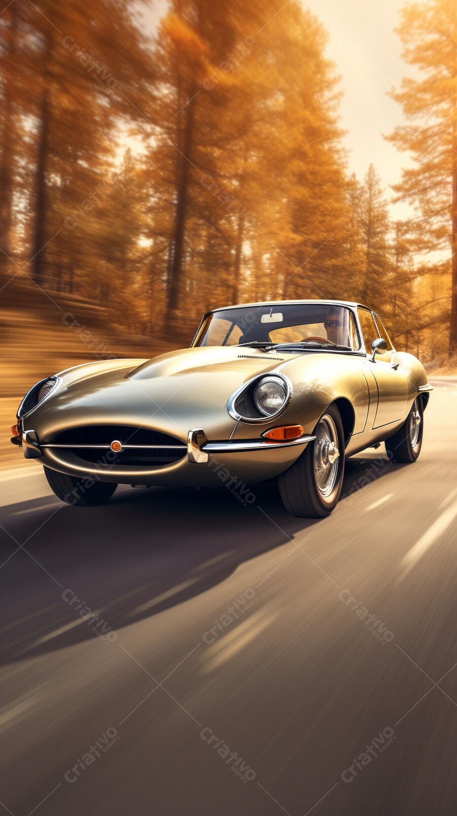 Jaguar clássico dourado estrada outono