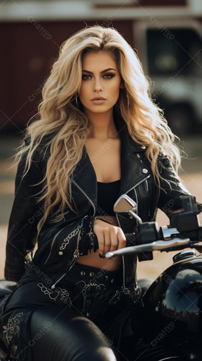 Mulher estilosa em uma motocicleta