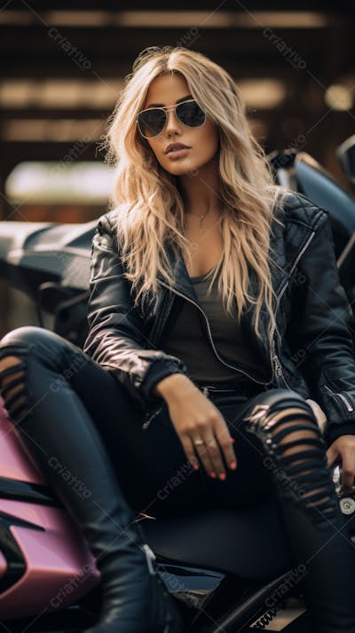 Mulher estilosa em uma motocicleta