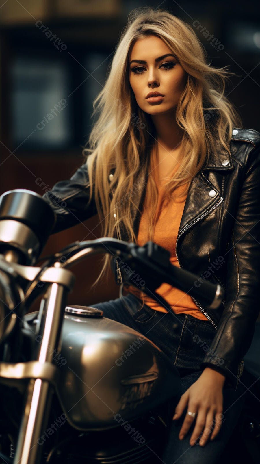 Mulher loira em moto estilo vintage