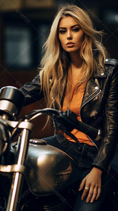 Mulher estilosa em uma motocicleta