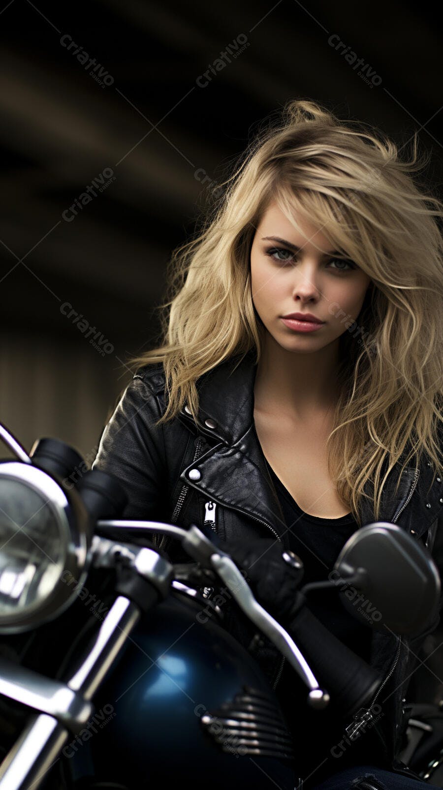 Mulher loira em moto estilo rebelde
