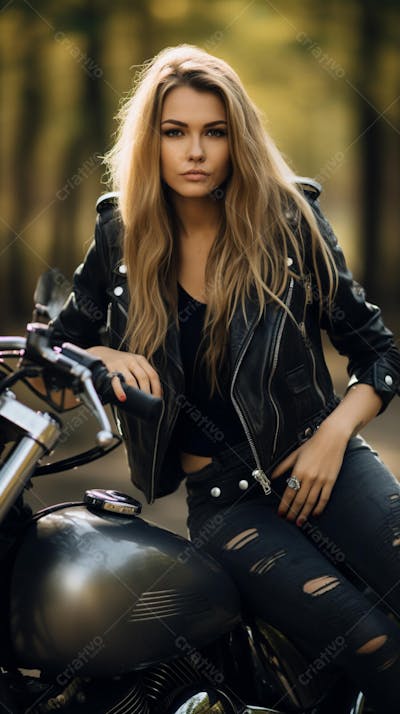 Mulher estilosa em uma motocicleta