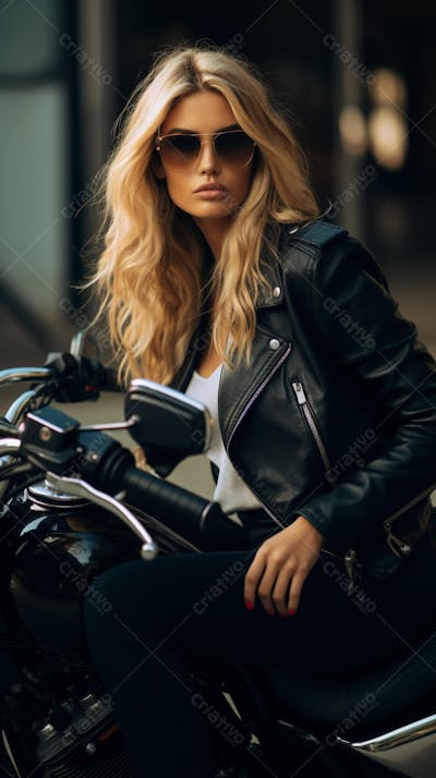 Mulher estilosa em uma motocicleta
