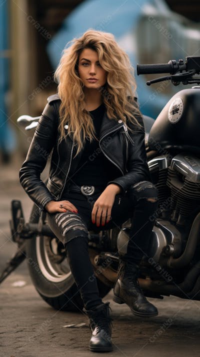 Mulher estilosa em uma motocicleta