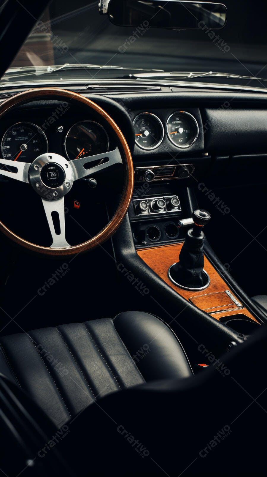 Interior de Carro Clássico Madeira e Couro