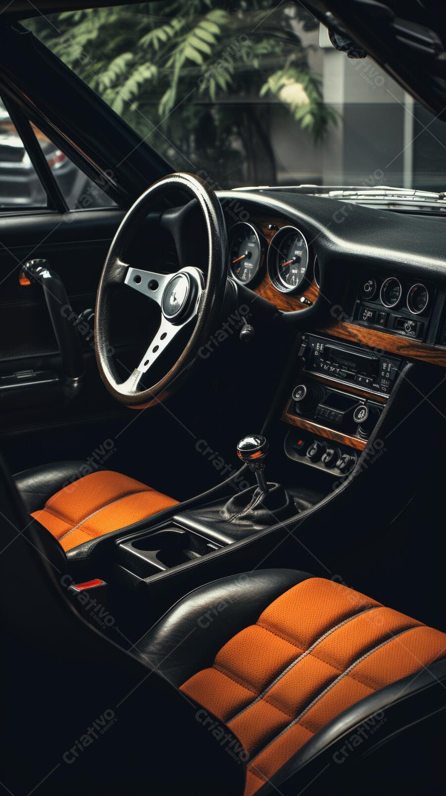 Interior de carro clássico marrom e laranja