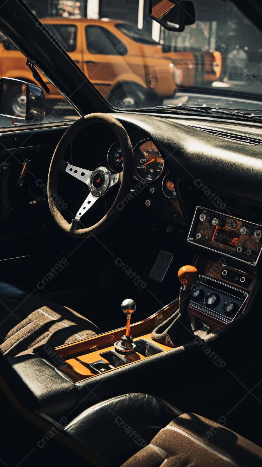 Interior de Carro Clássico Marrom e Preto