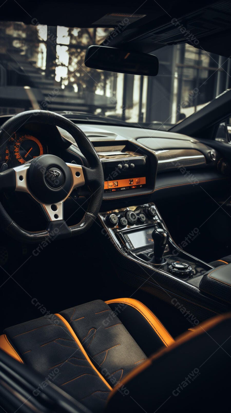 Interior de Carro Esportivo Preto e Laranja