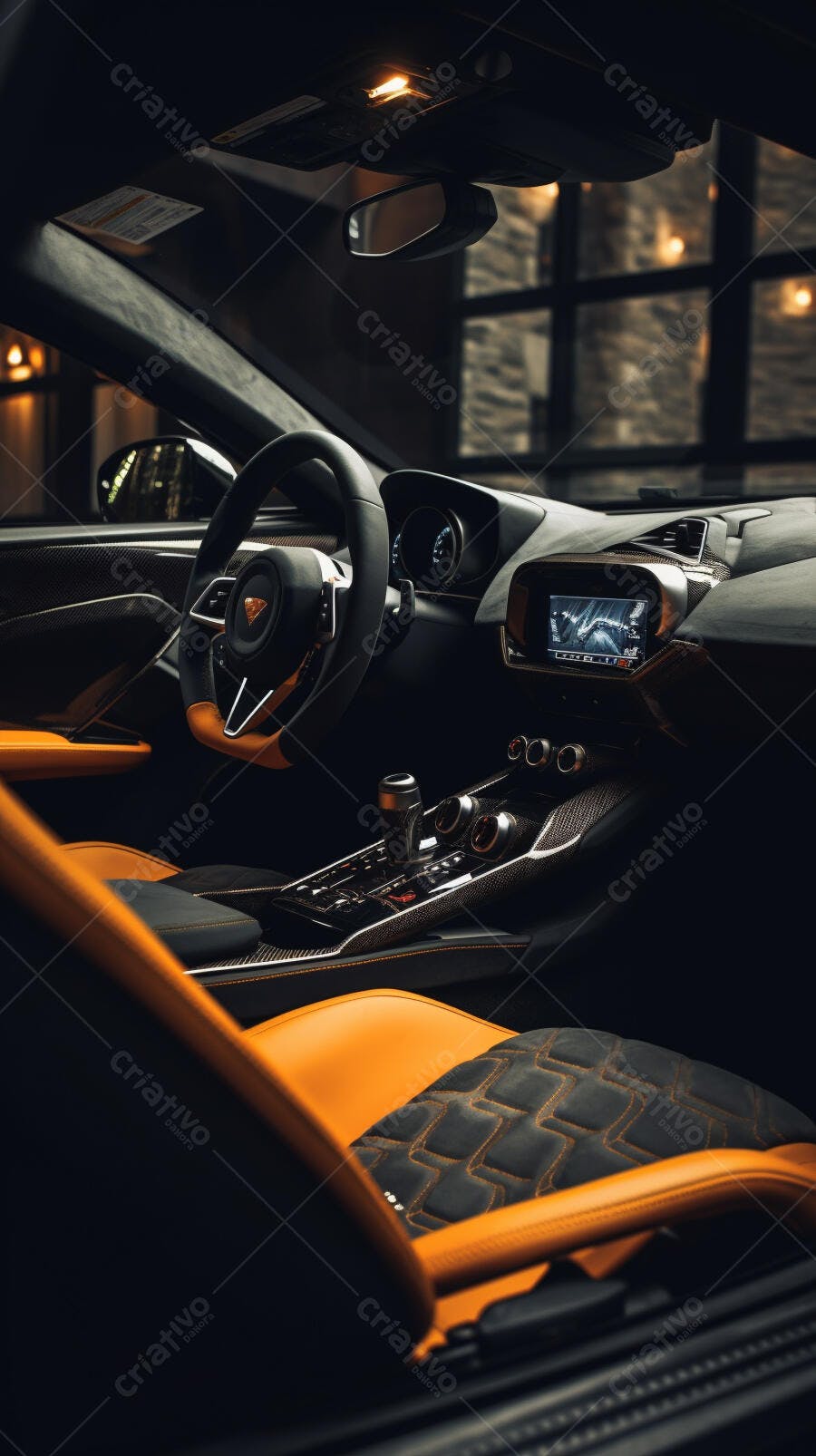 Interior de Carro Esportivo Laranja e Preto