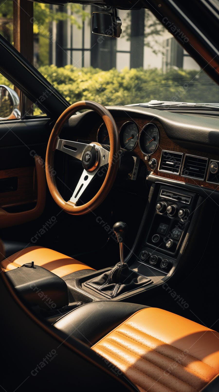 Interior de carro clássico marrom e laranja