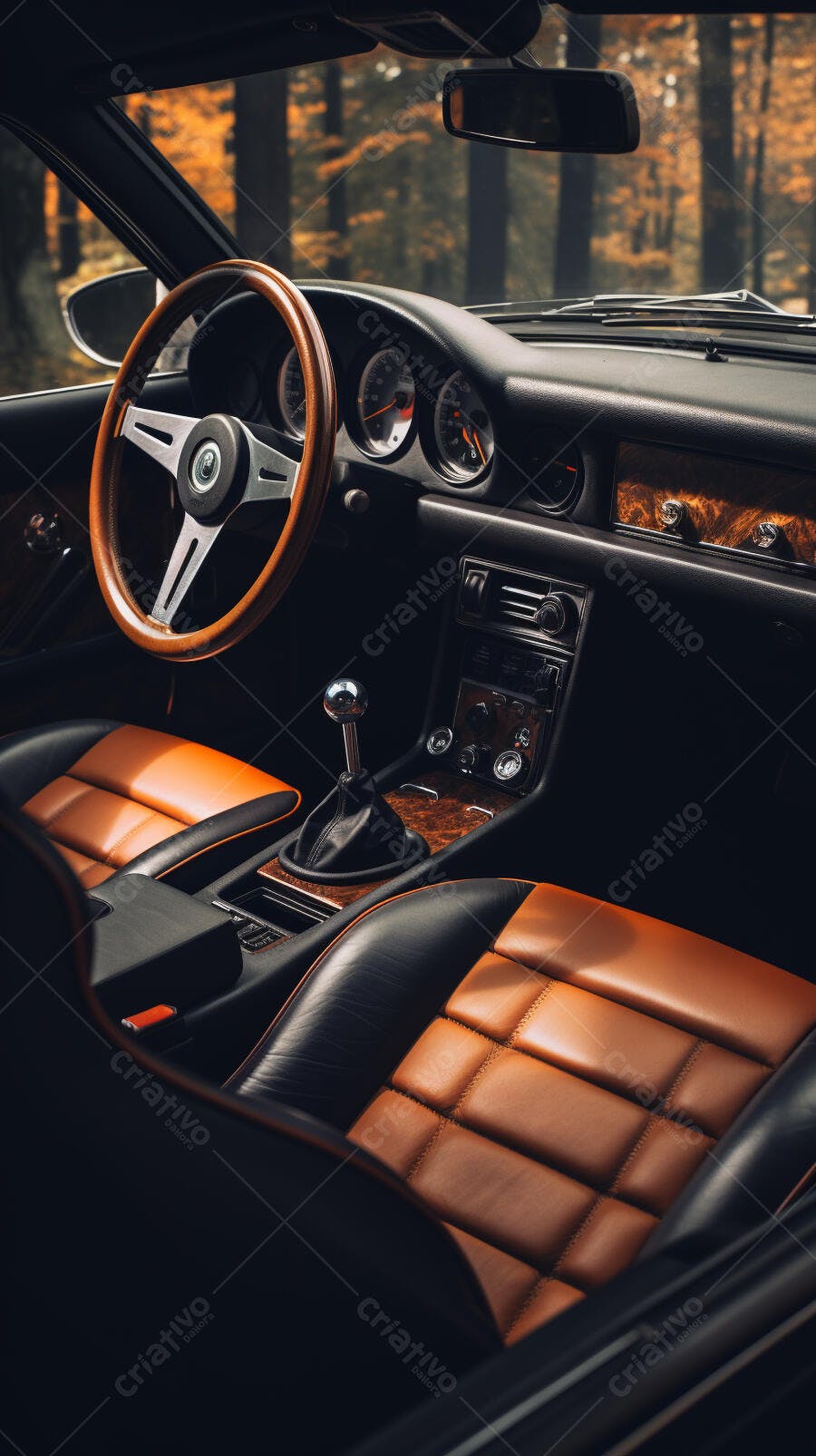 Interior de carro clássico marrom e preto