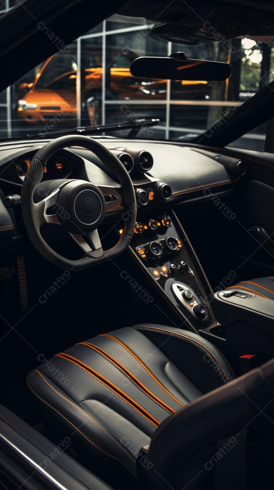Interior de Carro Esportivo Preto e Laranja