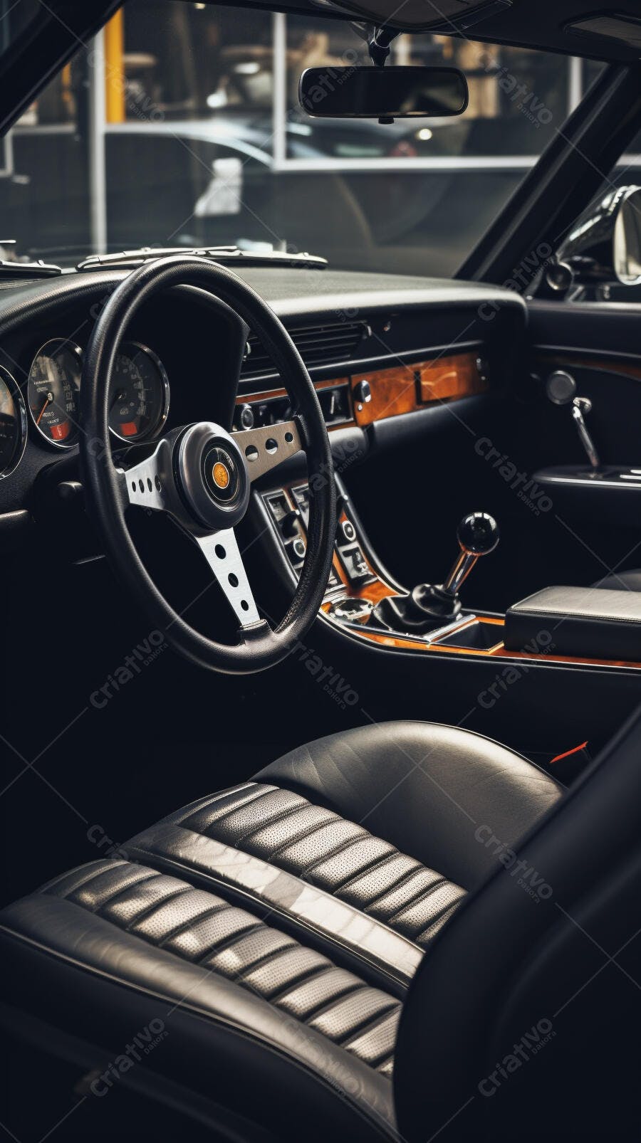 Interior de carro clássico preto e marrom