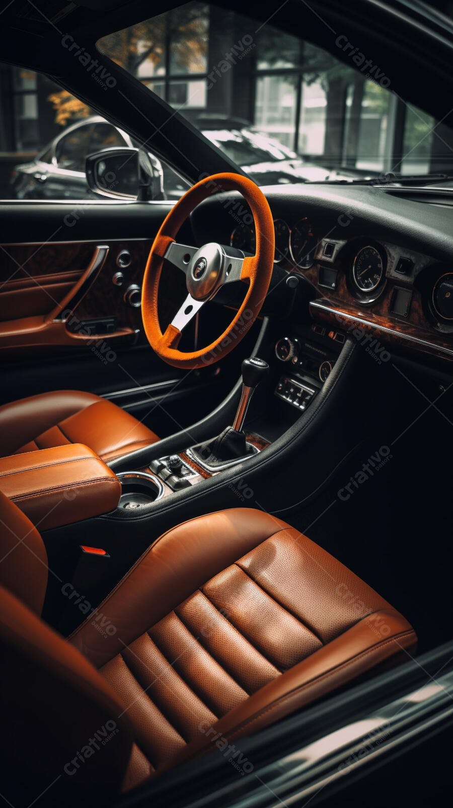 Interior de Carro Clássico Marrom e Preto