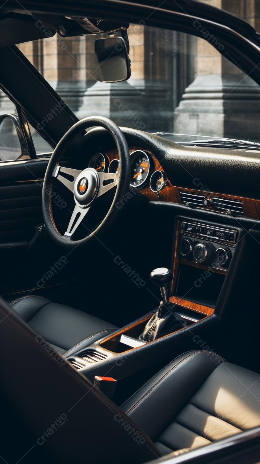 Interior de Carro Clássico Marrom e Preto